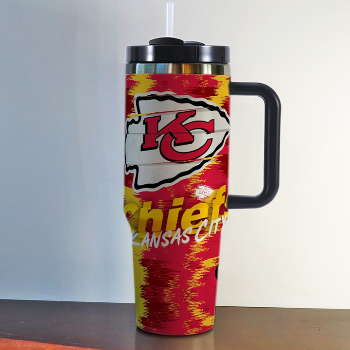 NFL Stainless Steel Tumbler with Handle and Straw - 40oz Double Wall Insulated Travel Mug with Lid