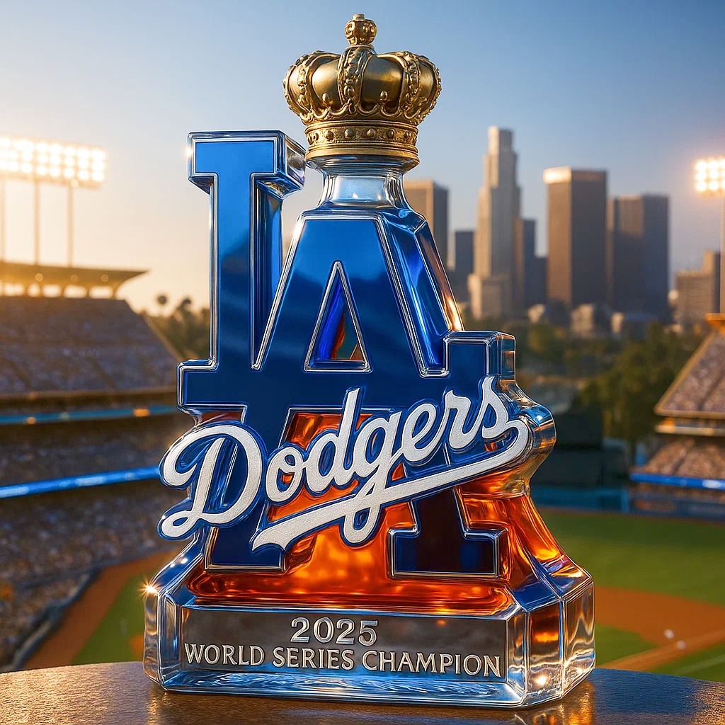 Celebrate the Los Angeles Dodgers winning the 2025 World Series championship whiskey bottle-Storyflask
