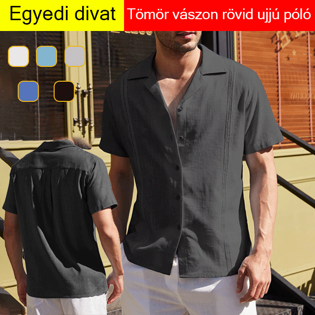 Férfi vászon rövid ujjú póló