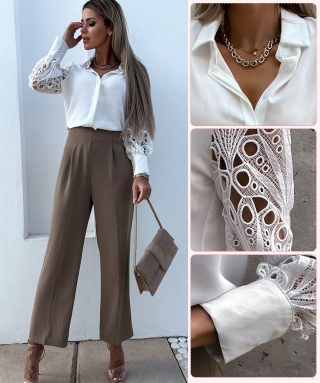 egyszínű csipke szatén splicing ing