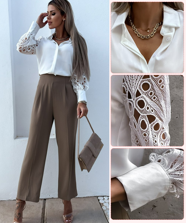 egyszínű csipke szatén splicing ing