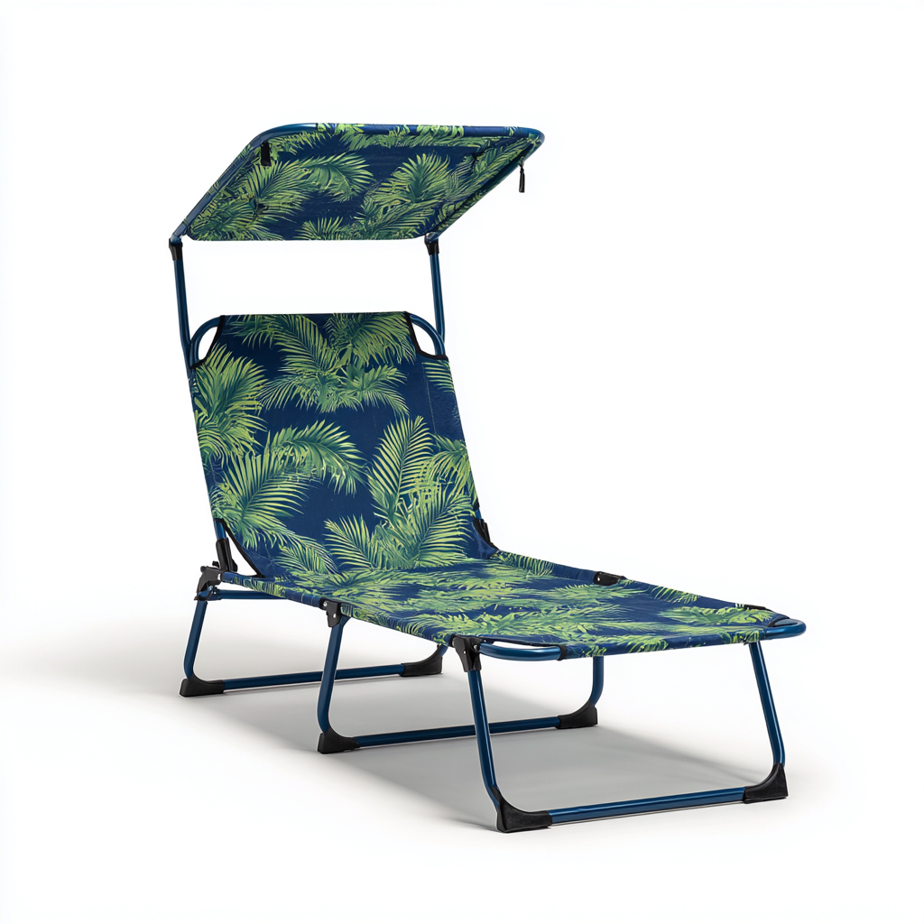 Chaise longue métal et tissu 185x60x95 cm - bleu-vert - style tropical - pour extérieur-Quietixe
