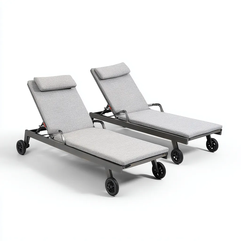 Chaise longue - lot de 2 - métal tissu 190x65x100 cm - gris-gris foncé - adaptée au jardin - design moderne-Quietixe