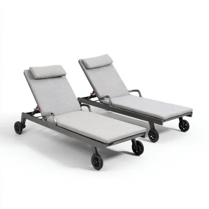 Chaise longue - lot de 2 - métal tissu 190x65x100 cm - gris-gris foncé - adaptée au jardin - design moderne-Quietixe