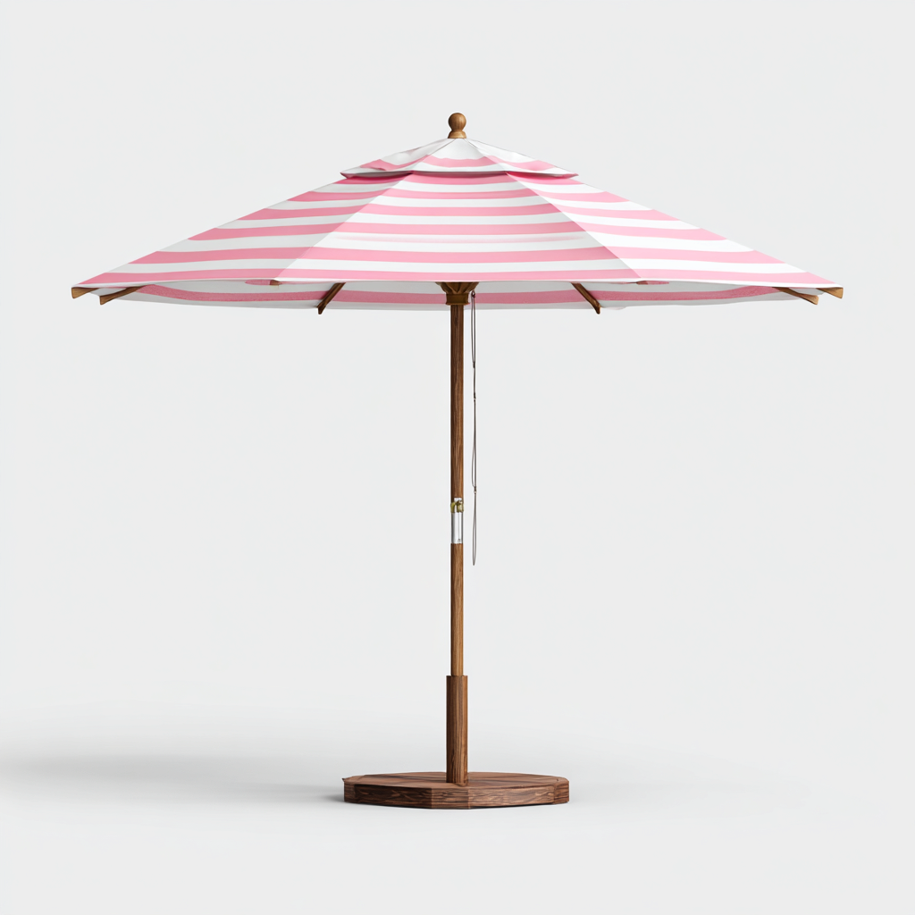 Parasol de jardin - bois tissu 260x260x255 cm - rose-blanc-bois - adapté au jardin - design moderne-Quietixe