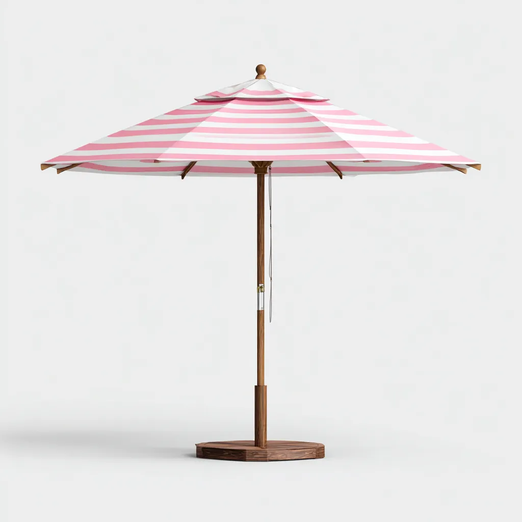 Parasol de jardin - bois tissu 260x260x255 cm - rose-blanc-bois - adapté au jardin - design moderne-Quietixe