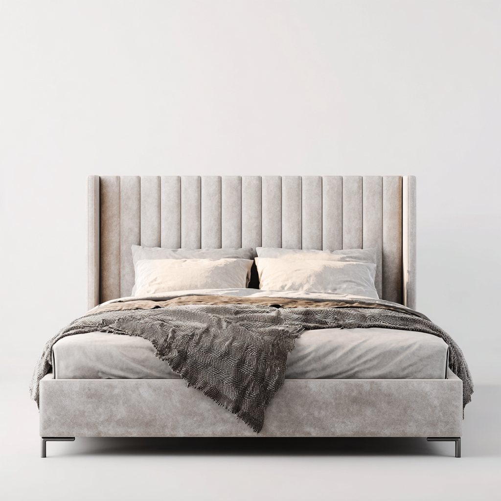 Lit double tissu 200x160x120 cm - beige - adapté à la chambre - design contemporain-Quietixe