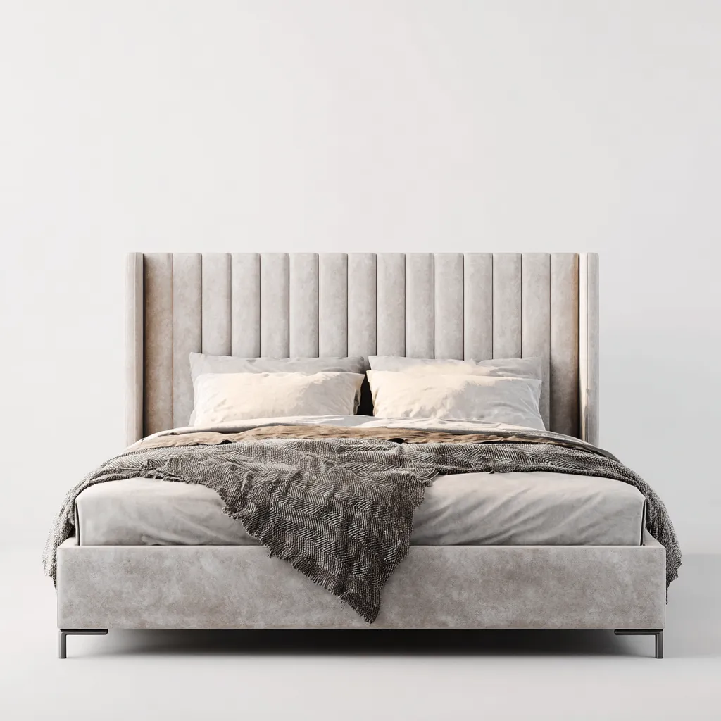 Lit double tissu 200x160x120 cm - beige - adapté à la chambre - design contemporain-Quietixe