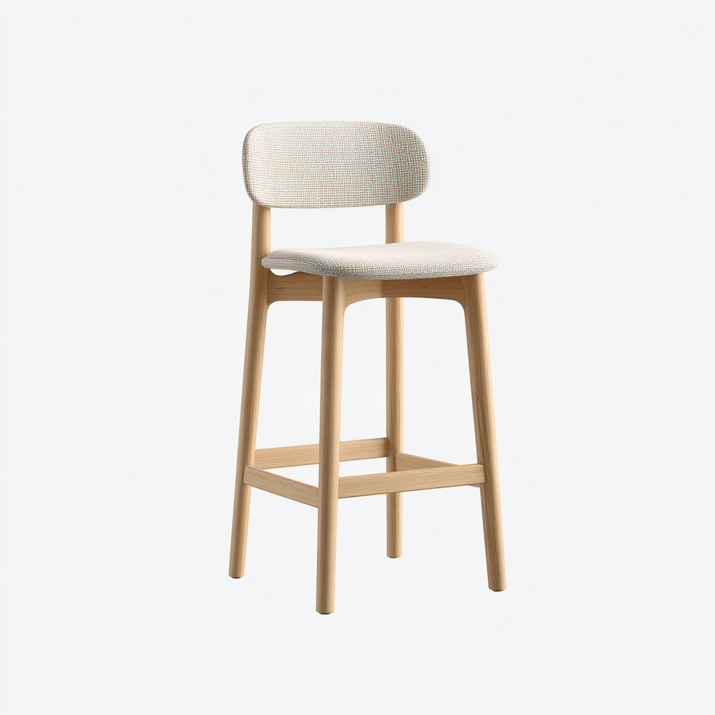 Tabouret de bar bois et tissu 45x45x95 cm - beige - style moderne-Quietixe