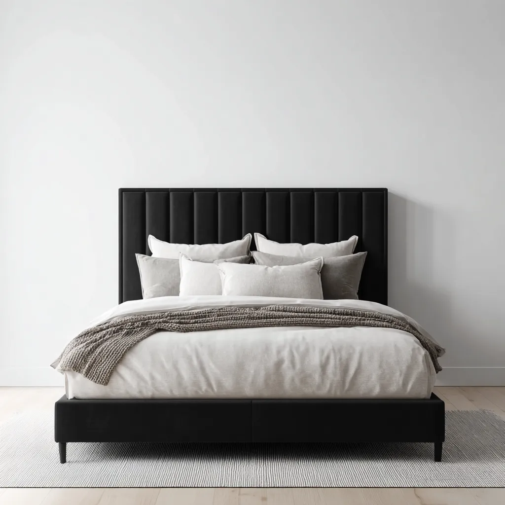 Lit double tissu 200x160x115 cm - noir - adapté à la chambre - design contemporain-Quietixe