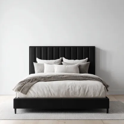 Lit double tissu 200x160x115 cm - noir - adapté à la chambre - design contemporain-Quietixe