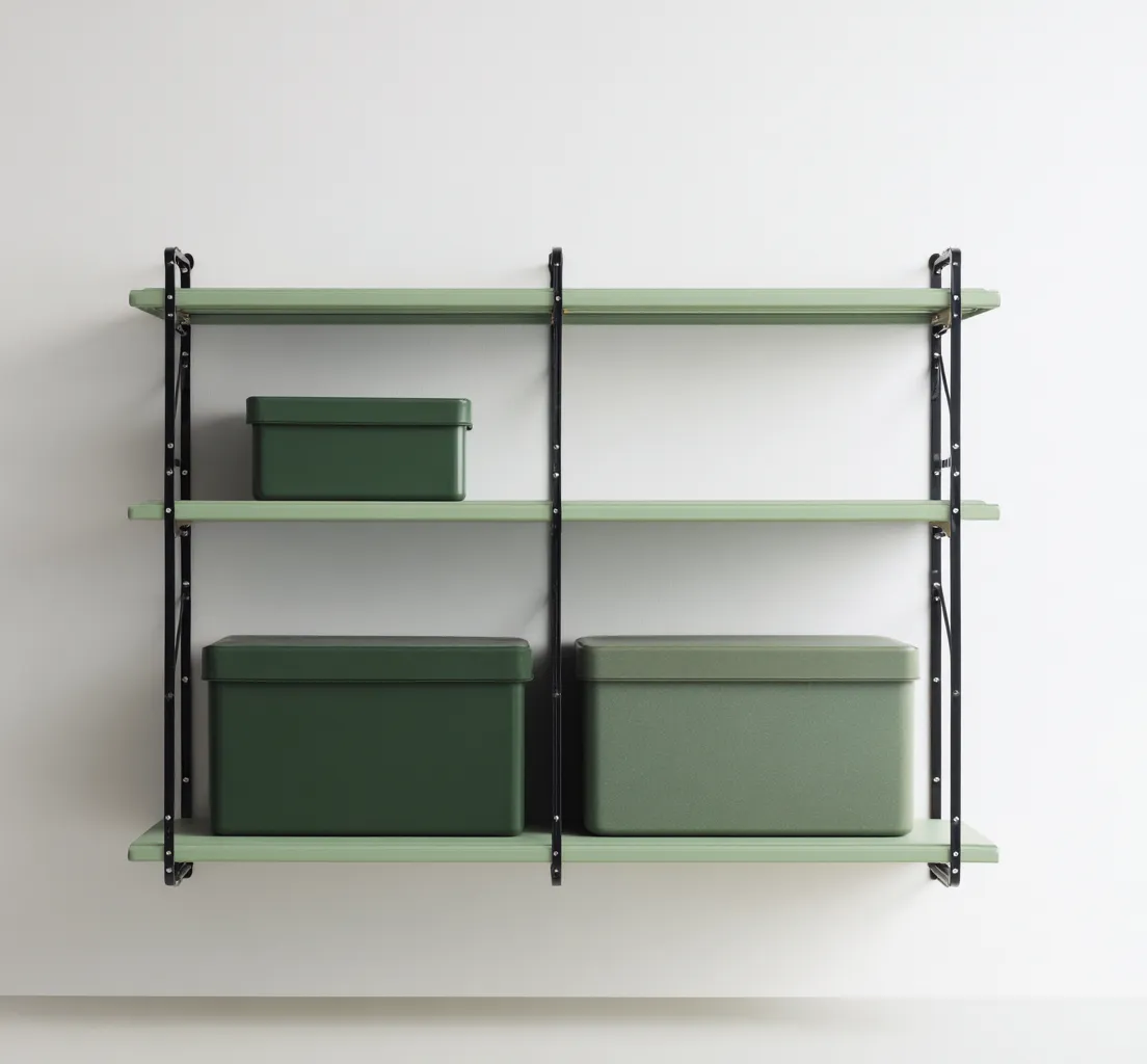 Bibliothèque murale métal 120x30x80 cm - vert-noir - adaptée au salon - design contemporain-Quietixe