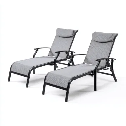 Chaise longue aluminium 185x60x100 cm - gris-noir - adaptée au jardin - design contemporain-Quietixe