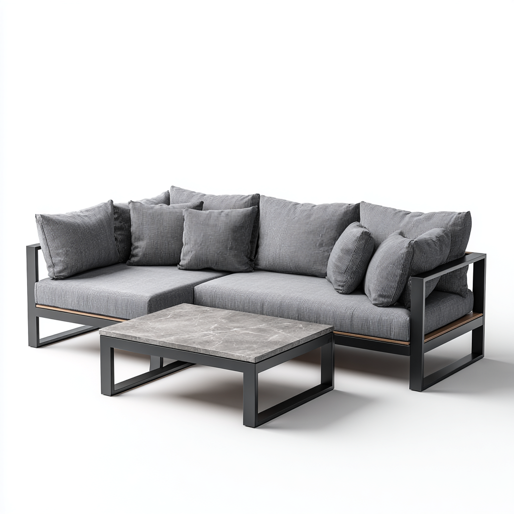 Canapé de jardin - métal tissu 210x80x85 cm - noir-gris - adapté au jardin - design moderne-Quietixe