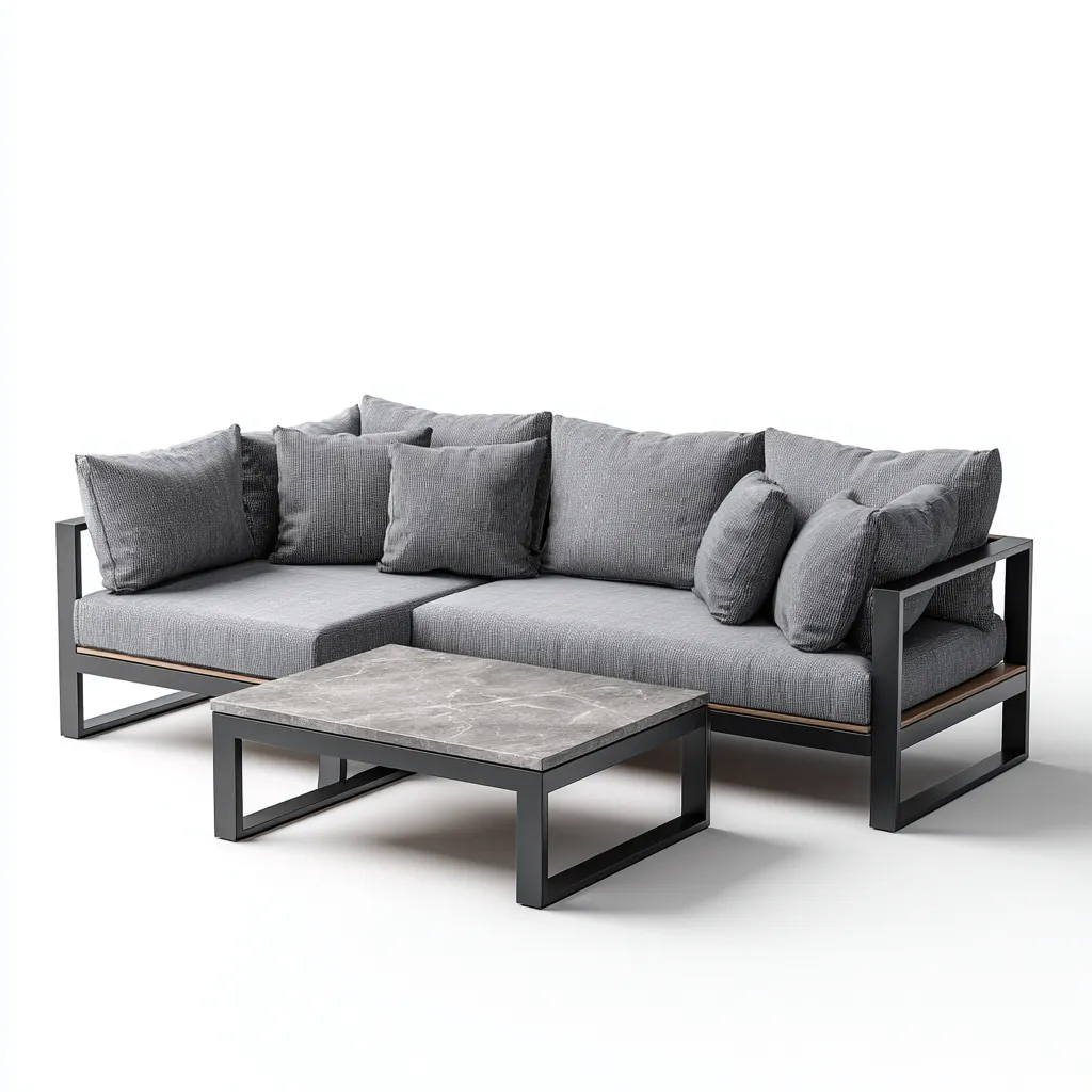 Canapé de jardin - métal tissu 210x80x85 cm - noir-gris - adapté au jardin - design moderne-Quietixe