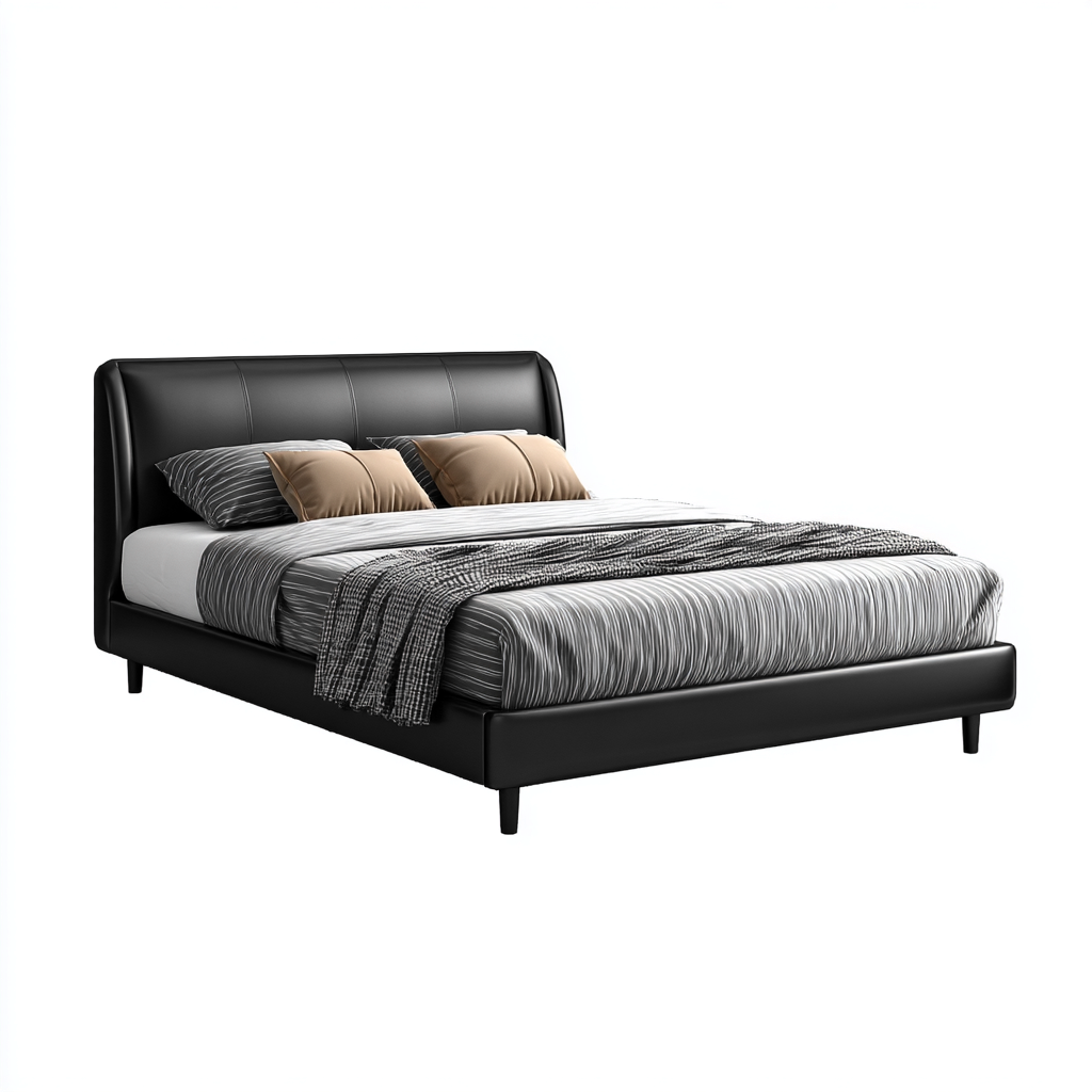 Lit double simili cuir 200x160x100 cm - noir - design moderne - pour chambre-Quietixe