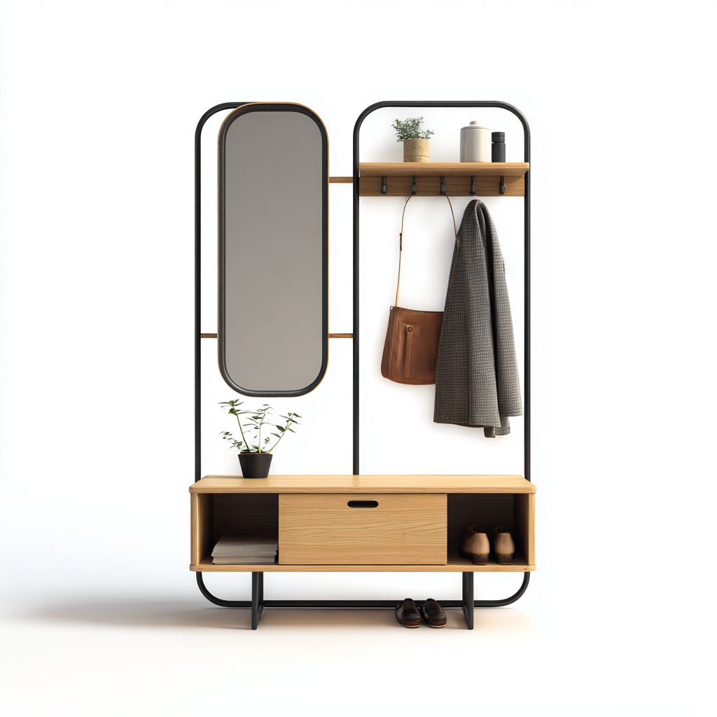 Porte manteau bois et métal 110x35x180 cm - bois-noir - design moderne-Quietixe