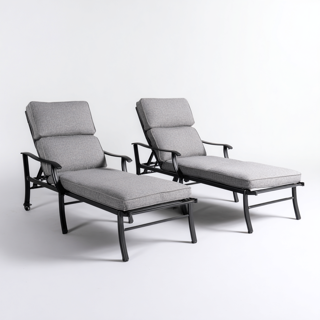 Chaise longue - lot de 2 - métal tissu 190x65x100 cm - gris-noir - adaptée au jardin - design moderne-Quietixe