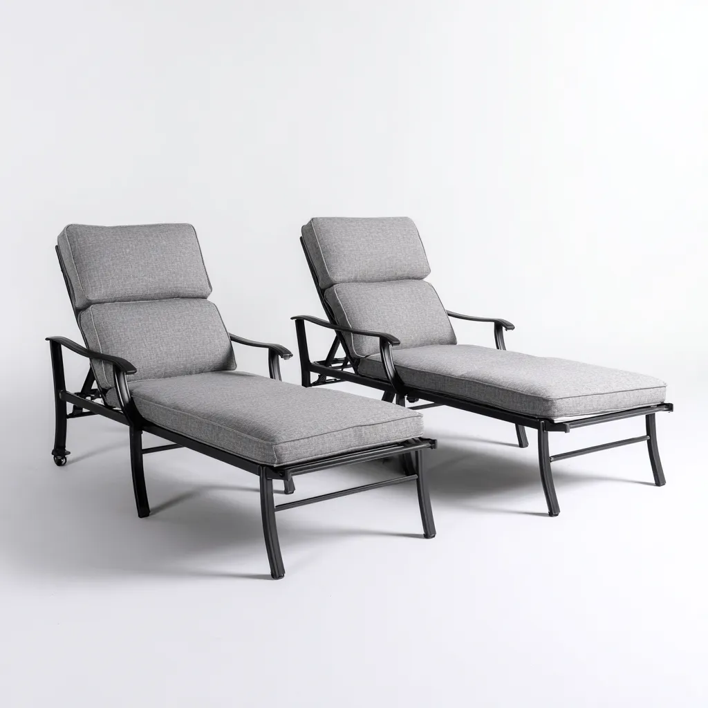 Chaise longue - lot de 2 - métal tissu 190x65x100 cm - gris-noir - adaptée au jardin - design moderne-Quietixe