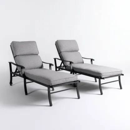 Chaise longue - lot de 2 - métal tissu 190x65x100 cm - gris-noir - adaptée au jardin - design moderne-Quietixe
