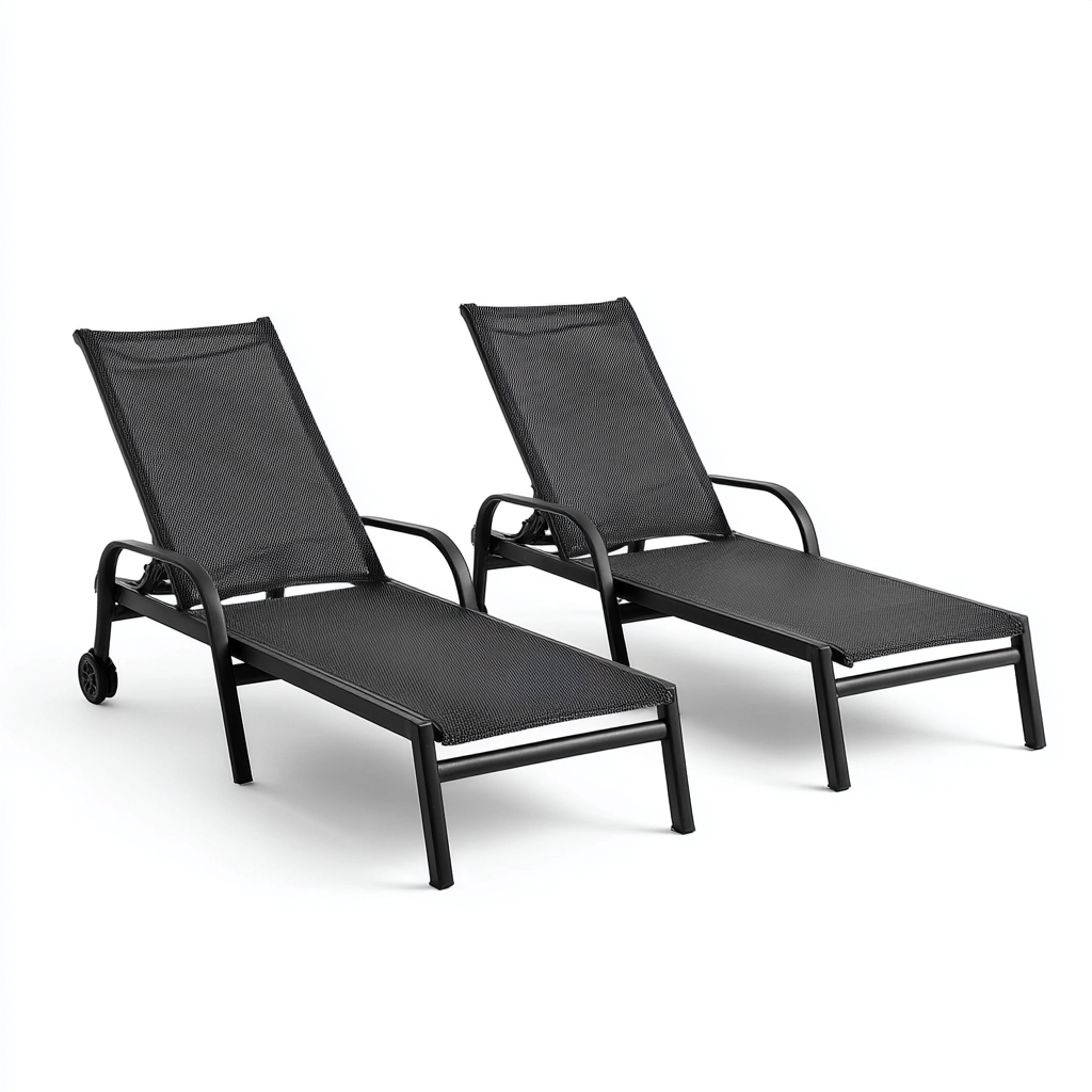 Chaise longue - lot de 2 - métal tissu 190x60x95 cm - noir - adaptée au jardin - design moderne-Quietixe