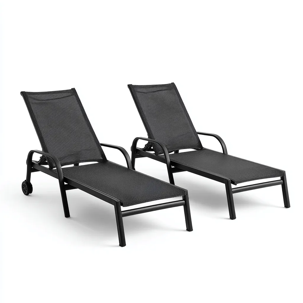 Chaise longue - lot de 2 - métal tissu 190x60x95 cm - noir - adaptée au jardin - design moderne-Quietixe