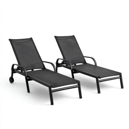 Chaise longue - lot de 2 - métal tissu 190x60x95 cm - noir - adaptée au jardin - design moderne-Quietixe