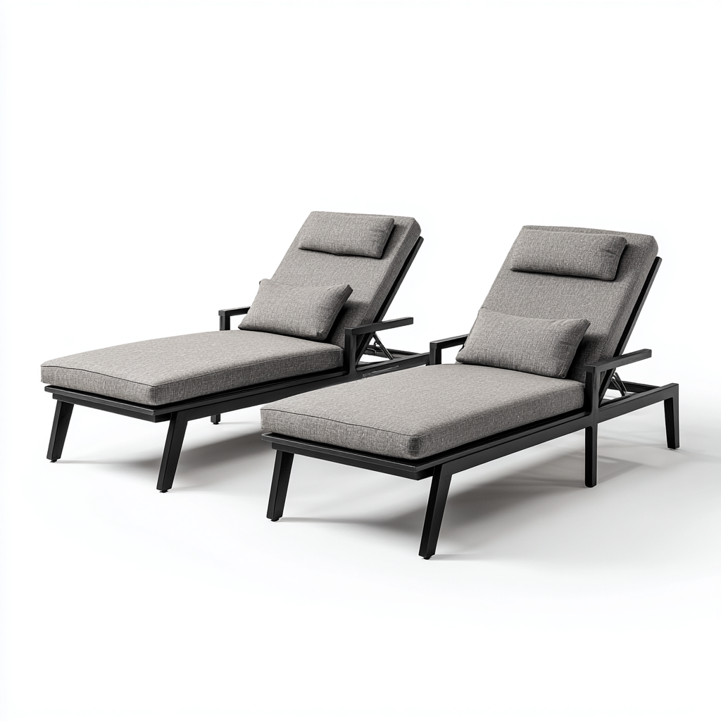 Chaise longue Métal-Tissu 195x70x90 cm - Gris-Noir - Design moderne-Quietixe