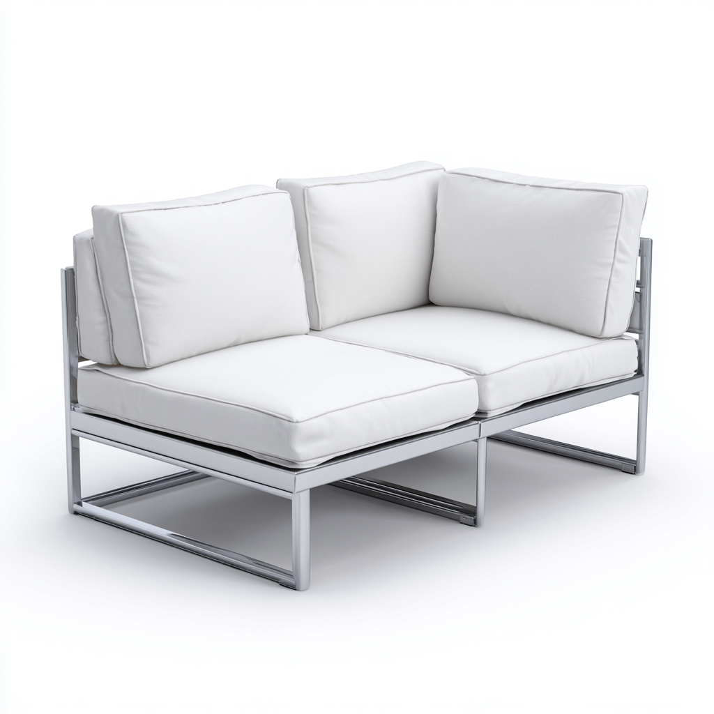 Canapé de jardin Métal-Tissu 130x70x75 cm - Blanc-Argent - Design moderne-Quietixe