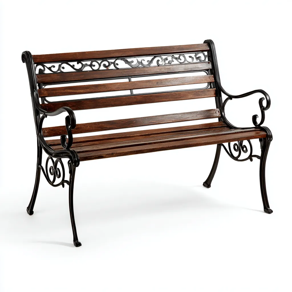Banc de jardin bois et métal 120x60x85 cm - marron-noir - style classique - pour extérieur-Quietixe