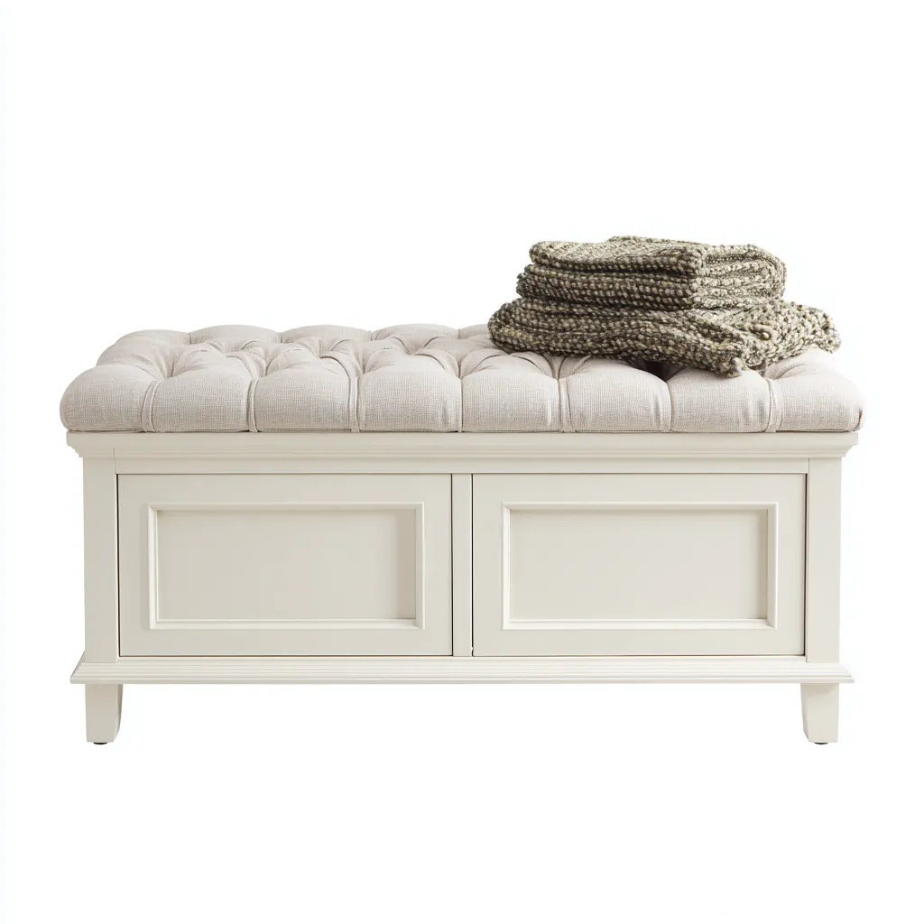 Banc d'entrée bois et tissu 90x40x50 cm - beige-blanc - style classique - pour entrée-Quietixe