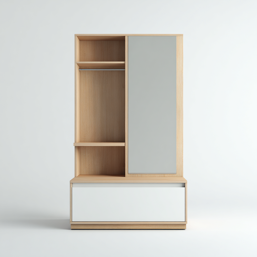 Porte manteau bois 80x40x180 cm - bois naturel-blanc - style moderne - pour entrée-Quietixe