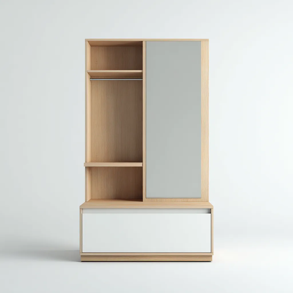 Porte manteau bois 80x40x180 cm - bois naturel-blanc - style moderne - pour entrée-Quietixe