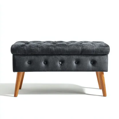 Banc d'entrée Velours-Bois 95x40x48 cm - Gris foncé-Bois naturel - Design capitonné-Quietixe