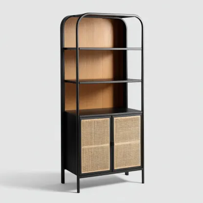 Bibliothèque métal et bois 80x35x170 cm - noir-naturel - design contemporain-Quietixe