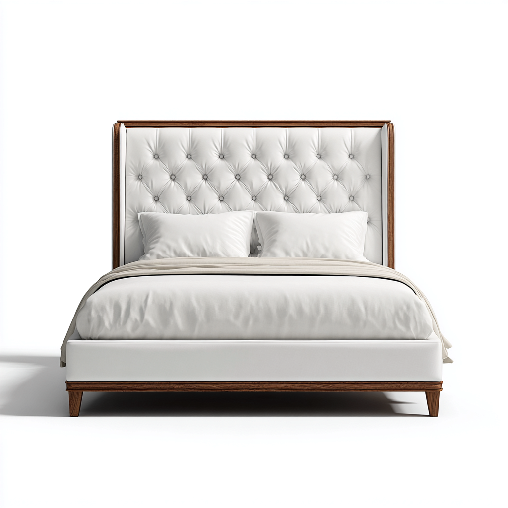 Lit double bois et tissu 210x160x120 cm - blanc - design classique-Quietixe