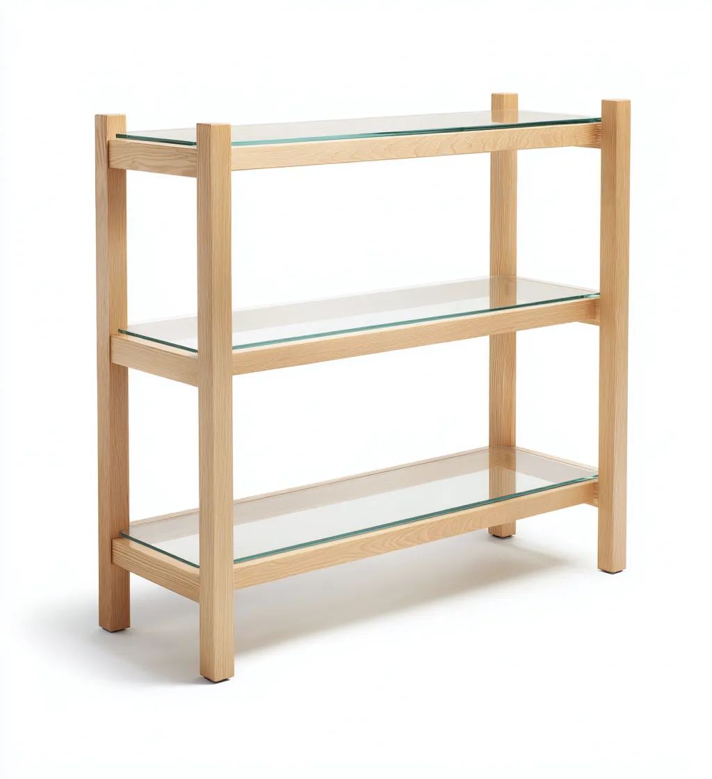 Bibliothèque bois-verre 110x35x85 cm - bois clair - design minimaliste-Quietixe