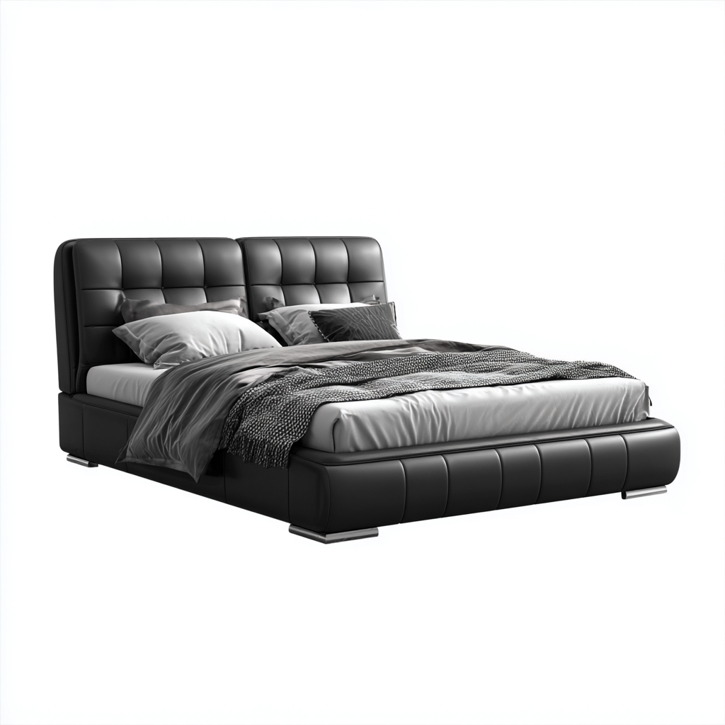 Lit double cuir 215x165x105 cm - noir - design moderne-Quietixe