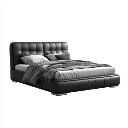 Lit double cuir 215x165x105 cm - noir - design moderne-Quietixe
