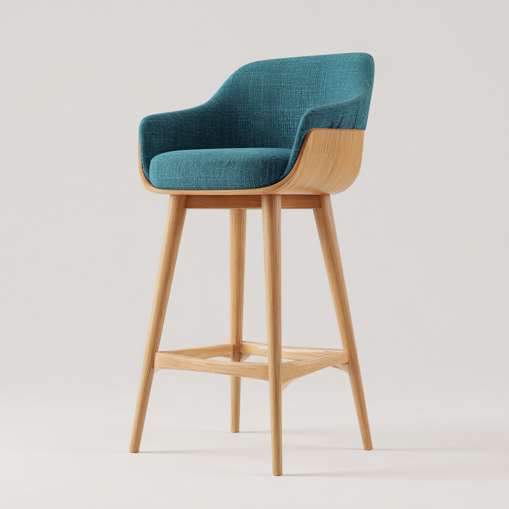 Tabouret de bar Bois-Tissu 45x45x105 cm - Bleu-Origine bois - Style moderne-Quietixe