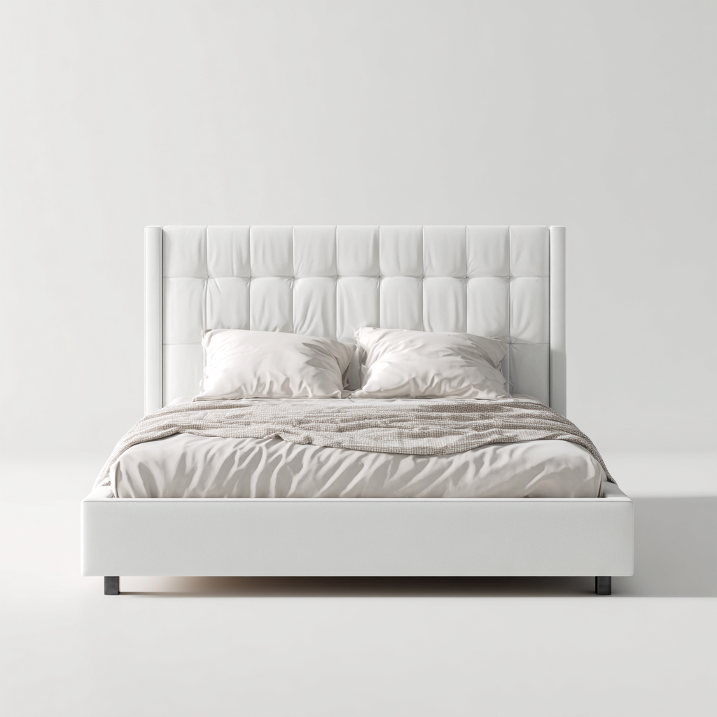 Lit double - tissu 200x160x115 cm - blanc - adapté à la chambre - design moderne-Quietixe