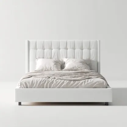 Lit double - tissu 200x160x115 cm - blanc - adapté à la chambre - design moderne-Quietixe