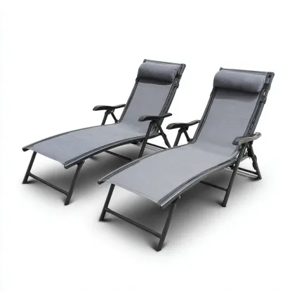 Chaise longue aluminium 180x60x95 cm - gris-noir - adaptée au jardin - design contemporain-Quietixe