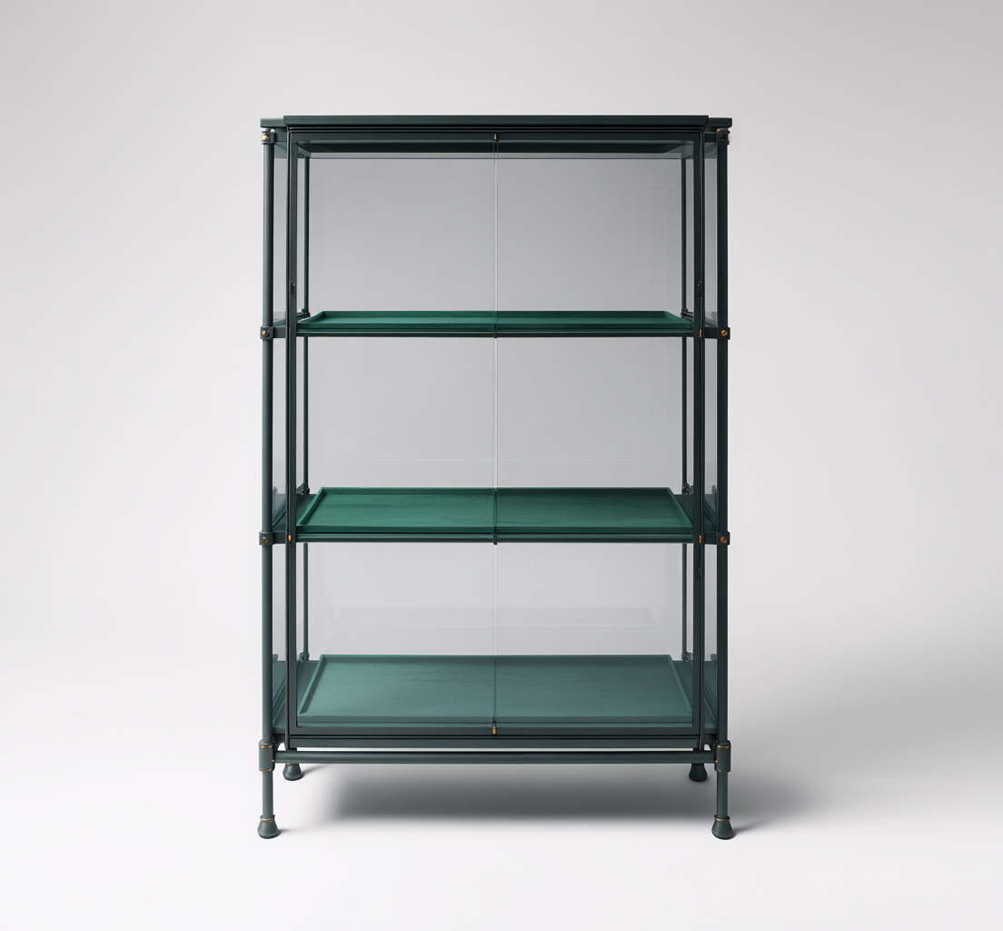 Bibliothèque métal-verre 90x35x140 cm - vert - design moderne-Quietixe