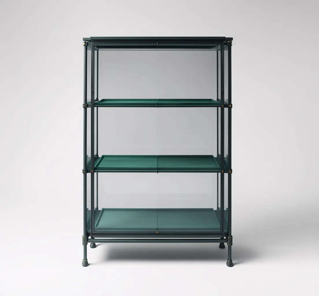 Bibliothèque métal-verre 90x35x140 cm - vert - design moderne-Quietixe