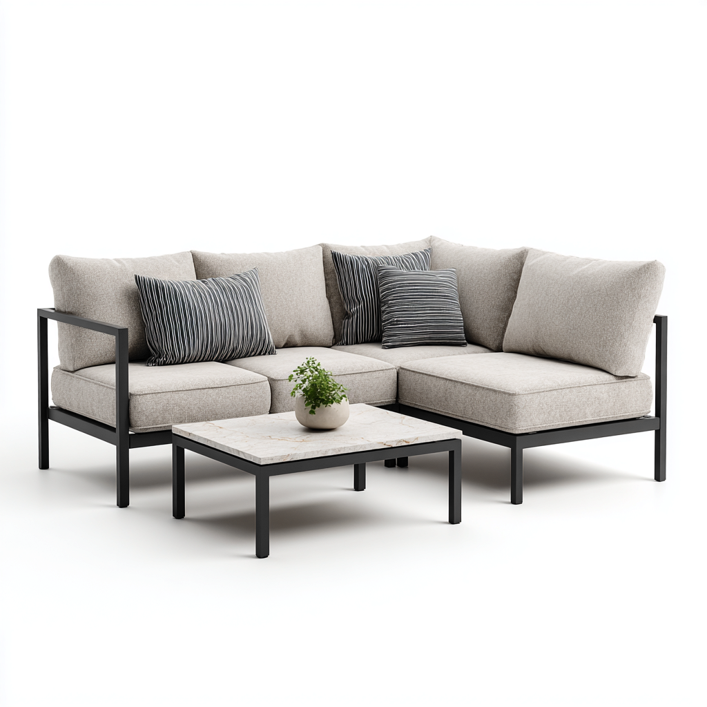 Canapé de jardin d'angle aluminium 200x150x85 cm - beige-noir - adapté au jardin - design contemporain-Quietixe