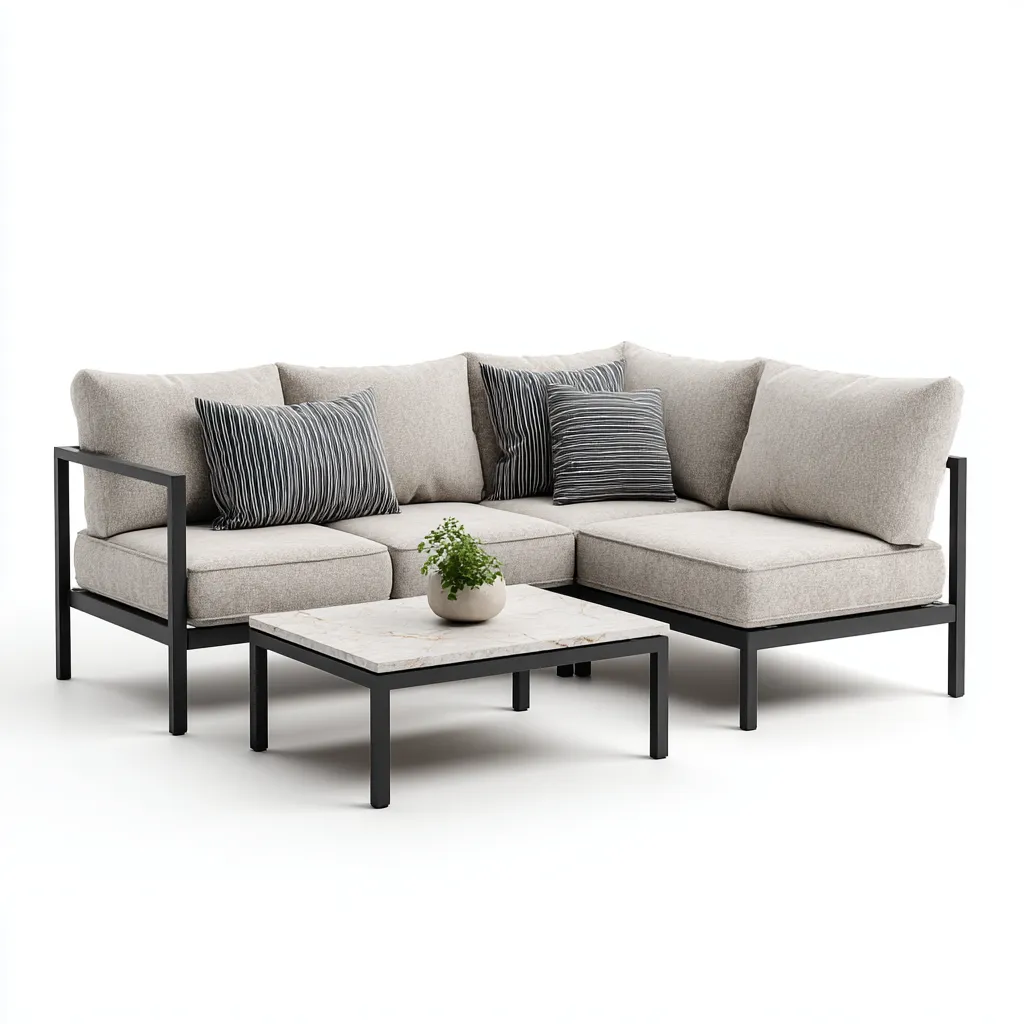 Canapé de jardin d'angle aluminium 200x150x85 cm - beige-noir - adapté au jardin - design contemporain-Quietixe