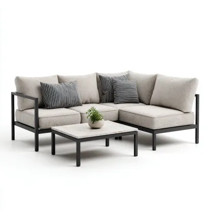 Canapé de jardin d'angle aluminium 200x150x85 cm - beige-noir - adapté au jardin - design contemporain-Quietixe