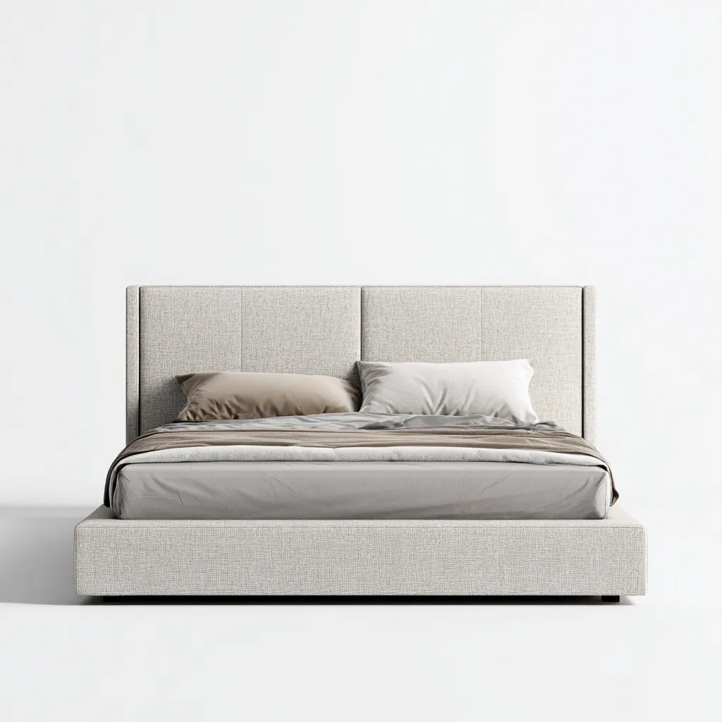 Lit double tissu 200x160x105 cm - beige - design moderne - pour chambre-Quietixe