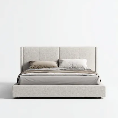 Lit double tissu 200x160x105 cm - beige - design moderne - pour chambre-Quietixe